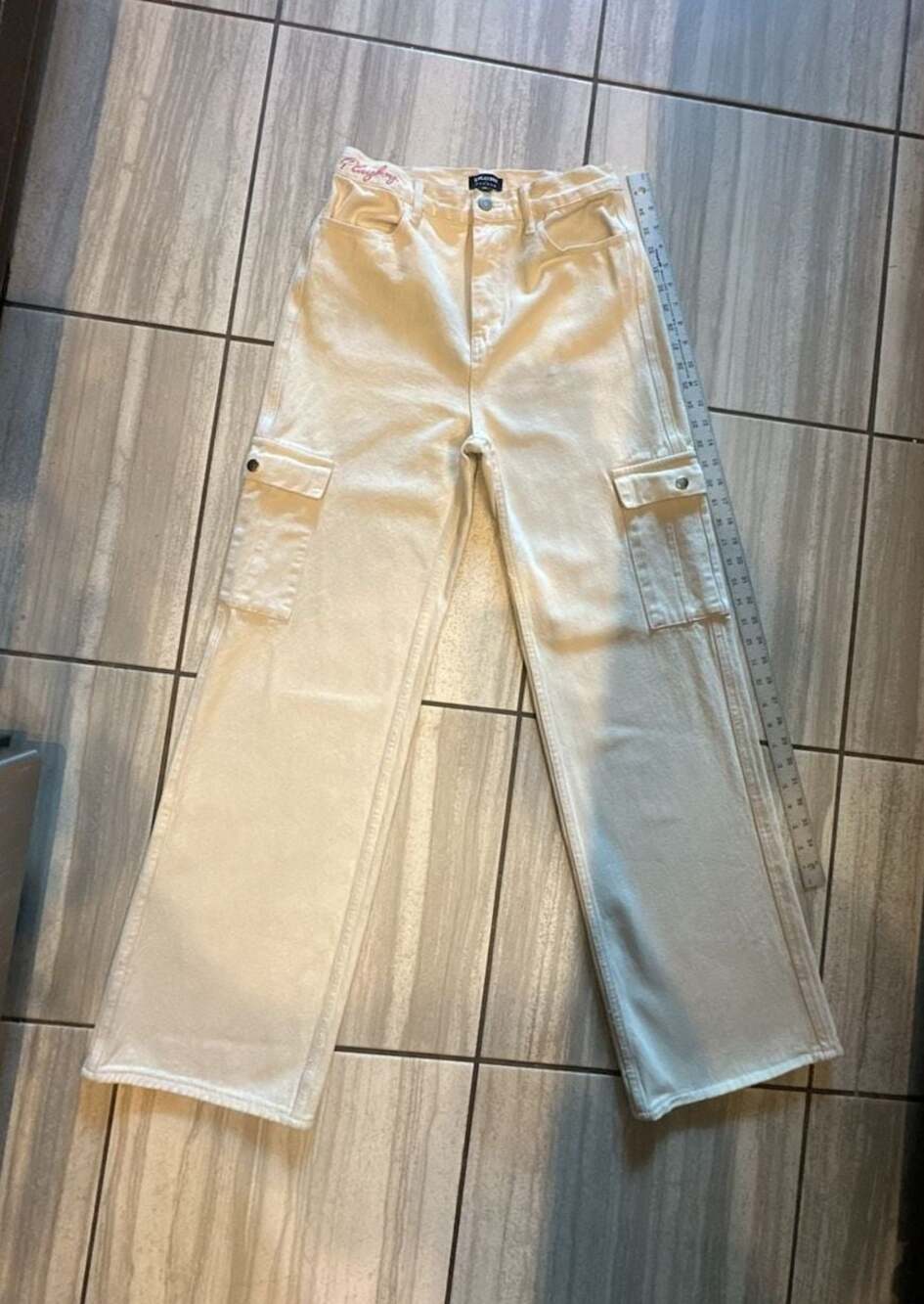 PacSun x Playboy Ivory Corduroy Wide Leg Cargo Pants
